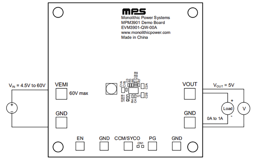 Mechanical Drawing - Monolithic Power Systems (MPS) EVM3901-QW-00A Evaluation Board